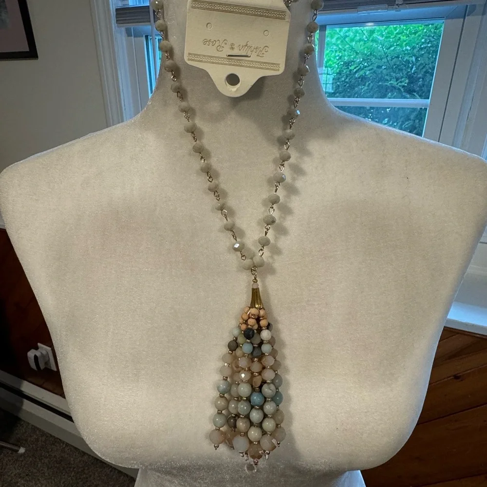 Ashlyn Rose Necklace Long Pendant Necklace NWTS Neutral Colors teardrop effect - Picture 2 of 2